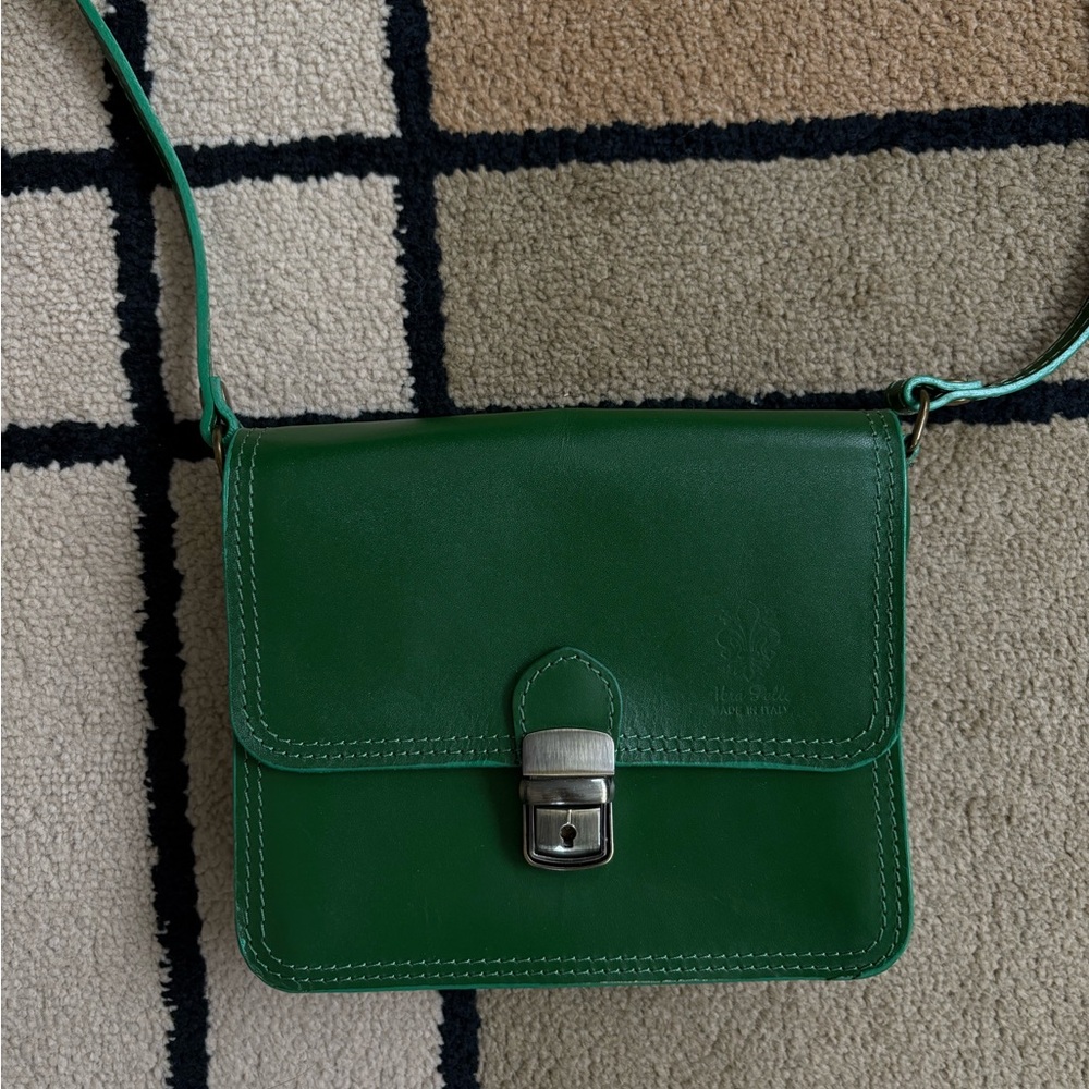Green Leather Crossbody Bag made in Italy